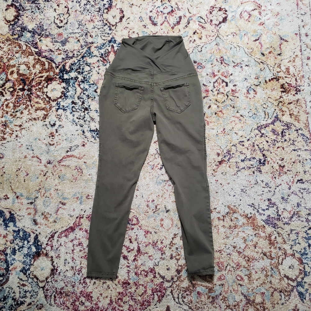 Isabel Maternity Full Panel Crossover Moto Jeggings Olive Green Size 2 - Picture 3 of 10
